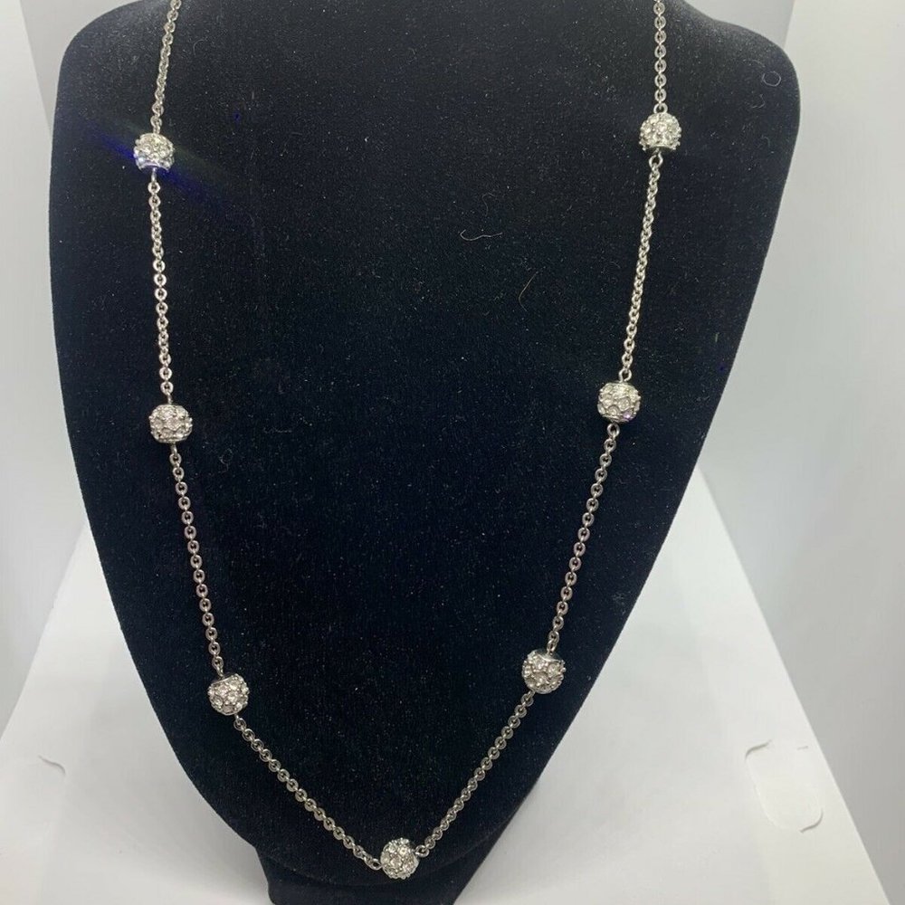 Nolan Miller Italian Sterling Silver 925 Necklace W/ Rhinestone Beads